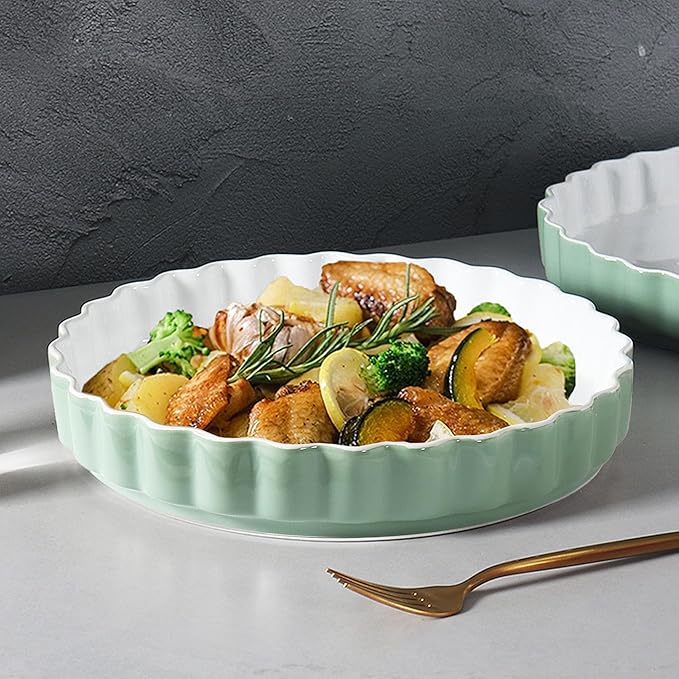 WINRIOO Quiche Baking Dish,Ceramic Pie Pan 11 Inch Reusable,Pizza Pan,Non-Stick Round Tart Pan with Ruffled Edge Microwave Dishwasher and Oven Safe