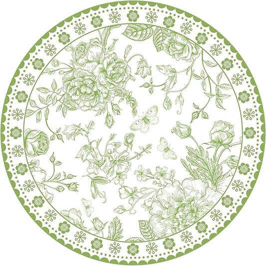 50 Pcs 14 Inch Green Floral Paper Place Mats Chinoiserie Round Placemats Flower Disposable Decorative Table Mats for Dinner Table Setting Banquet Party Supplies