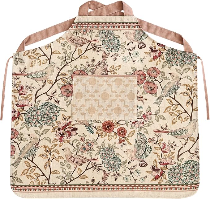 patdrea Blue Floral Linen Apron with Pocket,French Kitchen Garden Chef BBQ Aprons for Women and Men,Crisscross Back Straps