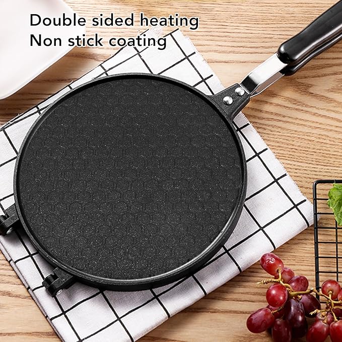 Waffle Cone Maker, Egg Roll Press Pan, Stick Proof Aluminum Stove Top Tortilla Press with Handle for Kitchen, 6.8Inch (Grid Style)