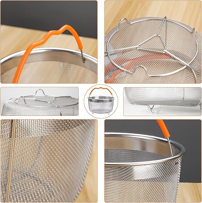 REDANT Steamer Basket for Instant Pot Accessories 6 & 8 Qt - Stainless Steel Mesh Strainer and Colander for Kitchen - Vegetable Steamer Insert with Handle for Cooking Broccoli, Eggs, Pasta - Silver