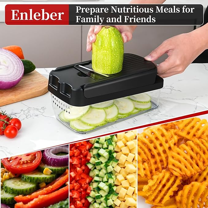Multifunctional Vegetable Chopper Mandoline Slicer Dicer Veggie Chopper Onion Mincer Vegetable and Salad Cutter, Essential Kitchen Mandoline Tools with Container