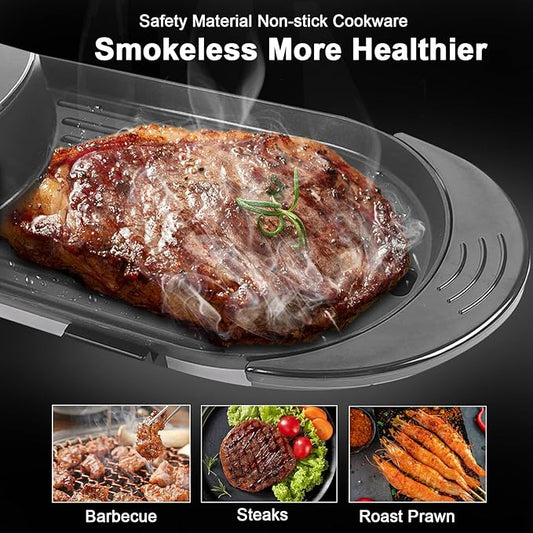 Electric Hot Pot with Grill 2 in 1 Shabu Shabu Hot Pot Korean BBQ Grill Removable Nonstick Smokeless Dual Temperature Durability Adjustable Thermostat