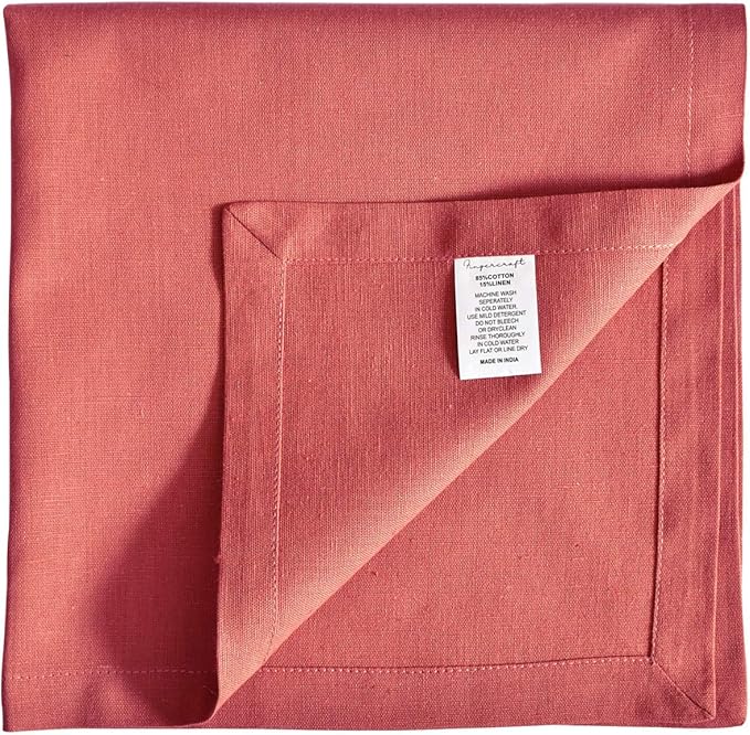Fingercraft Cloth Napkins Cotton Linen Blend Fabric 12 Pack Premium Quality Mitered Corners for Every Day Use Napkins are Pre Shrunk and Good Absorbency Easter Color Coral