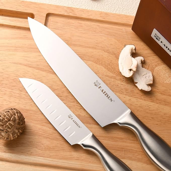 Knife Set, 15-Piece Kitchen Knife Block Sets with Built-in Sharpener, German Stainless Steel Knife Block Set, Dishwasher Safe and Ergonomic