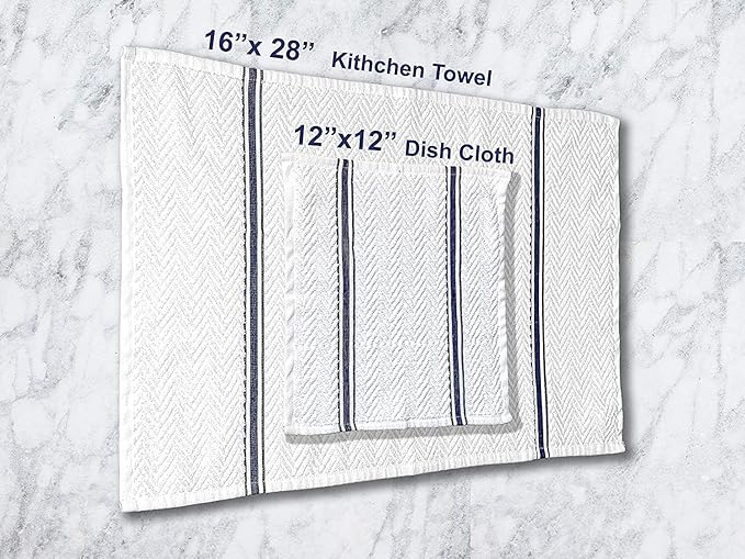 Fashion Flavor - Kitchen Terry Towel Set of 6 Large Size 16"x28". Highly Absorbent, Soft Yet Sturdy, Machine Washable and with a Convenient Hanging Loop