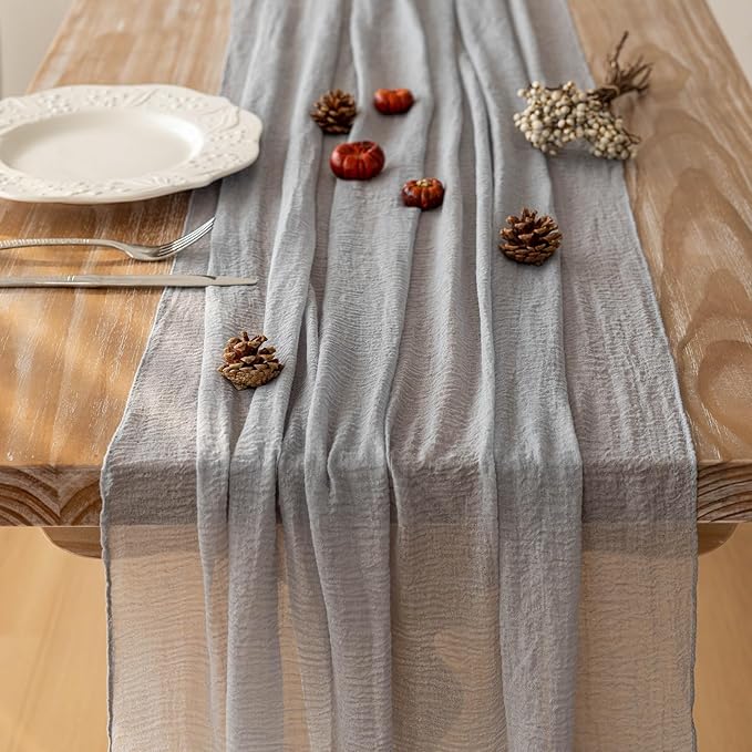 Keketoarrange Cheesecloth Table Runner Dusty Blue Gauze Rustic Cheese cloth Table Runner 120 Inch 10 FT for Wedding Baby Bridal Shower Birthday Engagement Party Long Sheer Boho Spring Home Decorations
