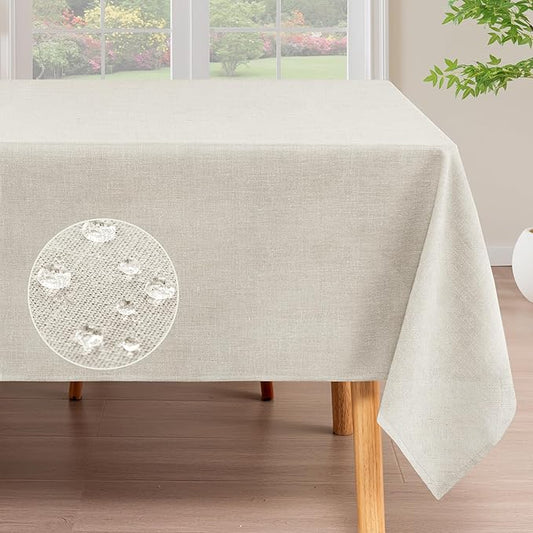 H.VERSAILTEX Linen Table Cloths Rectangle 60 x 104 Inch Premium Tablecloth Spill-Proof Waterproof Table Cover for Dining Buffet Feature Extra Soft and Thick Fabric Wrinkle Free, Natural