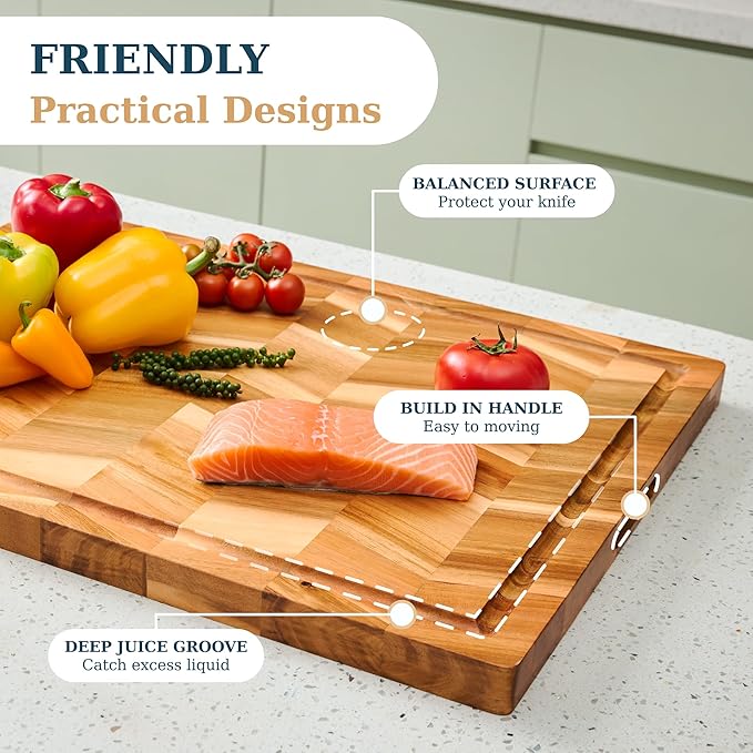 Bearchop Herringbone Acacia Wood Cutting Boards for Kitchen, Butcher Block with 4-Side Reinforced Bar for Anti Crack/Warp,[24"x18"x1.25"] Extra Large Cutting Boards with Gift Box, Juice Groove, Handle