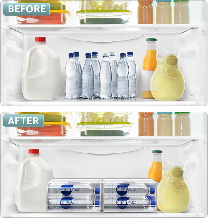 Sorbus Bottle Organizer for Fridge with Lid – Holds 9 Bottles – Stackable Drink Organizer for Refrigerator, Pantry, or Countertop – Clear BPA-Free Plastic Bottle Storage Holder (4 Pack)