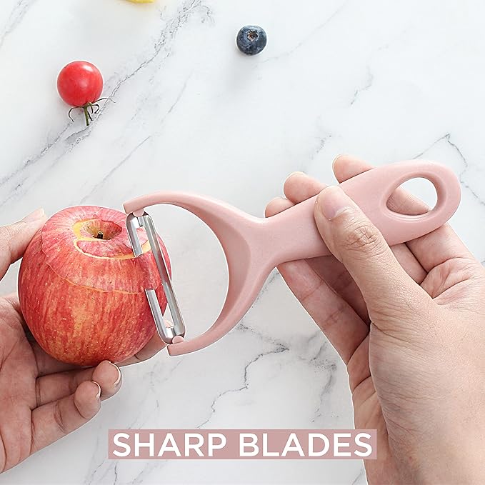 Social Chef 2-Piece Vegetable Peeler Set- Set of 2 Stainless Steel Blade Vegetable Peelers Set - Y Peeler and Swivel Peeler for Peeling Potatoes, Vegetables and Fruits (Pink)