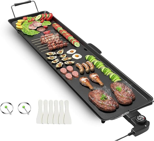 BECOMFORT 35'' Electric Griddle, Nonstick Extra Large Teppanyaki Grill w/ 2000W Table Top Grill, Adjustable Temperature & Drip Tray, Indoor Outdoor Table Top Grill for Barbecue, Camping