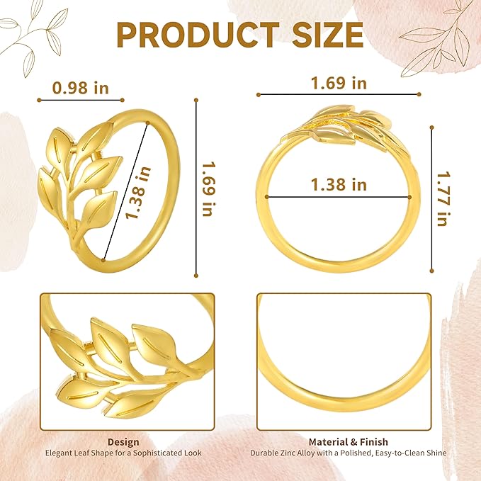 Napkin Rings Set of 12, Shiny Gold Napkin Rings, Smooth, Easy Care, Solid Zinc Alloy Leaf Shaped Elegant Table Decor, Stylish Napkin Ring Bulk for Holidays Wedding, Party, New Homes Gift