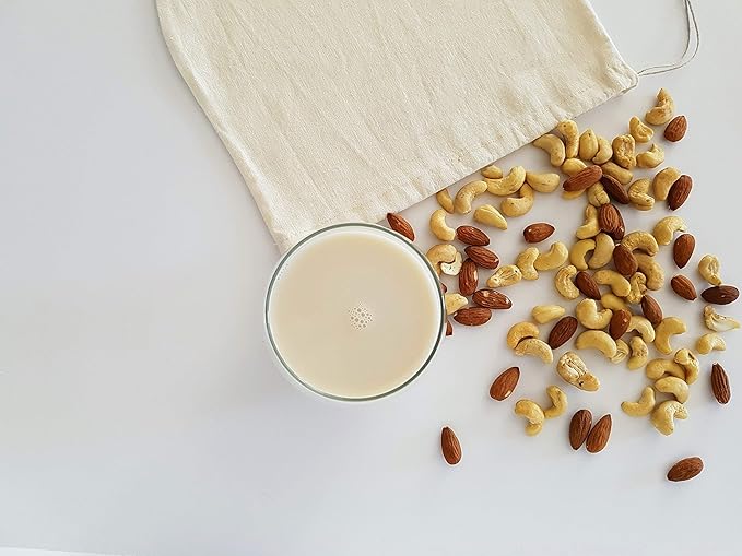 Organic Reusable Nut Milk Bag for straining almonds, cashews, oats, rice, hemp seeds and more, Cold Brew Coffee & Dry Bulk Food Bag - Made in Canada of Hemp and Organic Cotton - 100% Natural.