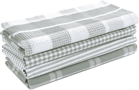 LANE LINEN 100% Cotton Kitchen Dish Cloths, Ultra Soft Absorbent Quick Drying Dish Towels, Multiweave Wash Cloths Dish Towel Sets, 13x28 Inches, 4 Pack - Grey