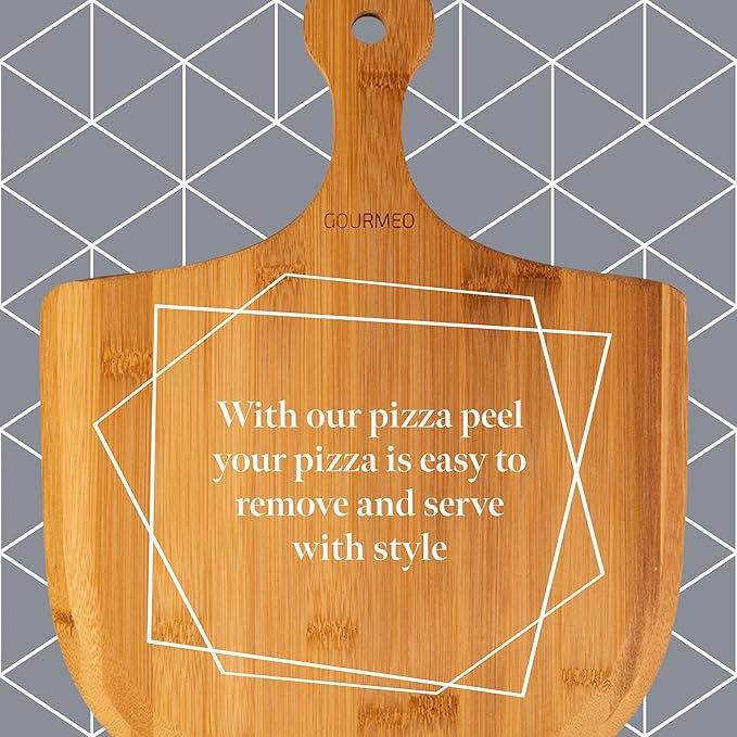 GOURMEO Pizza Stone Pan and Wooden Pizza Paddle - 15x11.8x0.6 inch - Cordiete Bread Beaking Stone w/Pizza Peel - Suitable for Oven & Grill