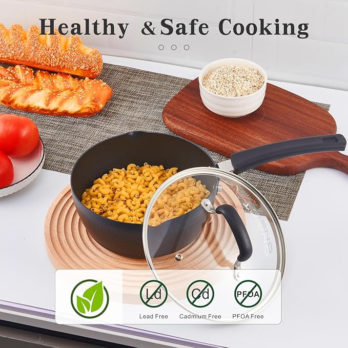 ONGIFT Nonstick Small Sauce Pan with Lid, 2.4QT Yukihira Sauce pan with Pour Spouts, Multipurpose Handy Little Saucepan with Stay Cool Handle, Small Pots for Cooking, Soups, Noodles, Milk