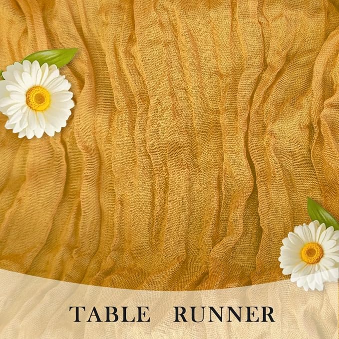 3 Pack Gold Cheesecloth Table Runner -17×120 Inch Gauze 10 FT Long Cheese Cloth Table Runners for Bridal Wedding Party Baby Shower Holiday Birthday Home Easter Decor (Gold, 3PC)