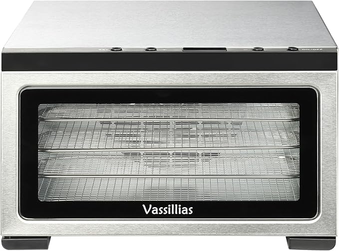 Food Dehydrator Machine - 5 Stainless Steel Trays, Digital Adjustable Timer, 400W, 176°F, Temperature Control, Mini Dryer for Jerky, Herb, Meat, Beef, Fruit and Dog Treats, Model 2015YJ, Silver