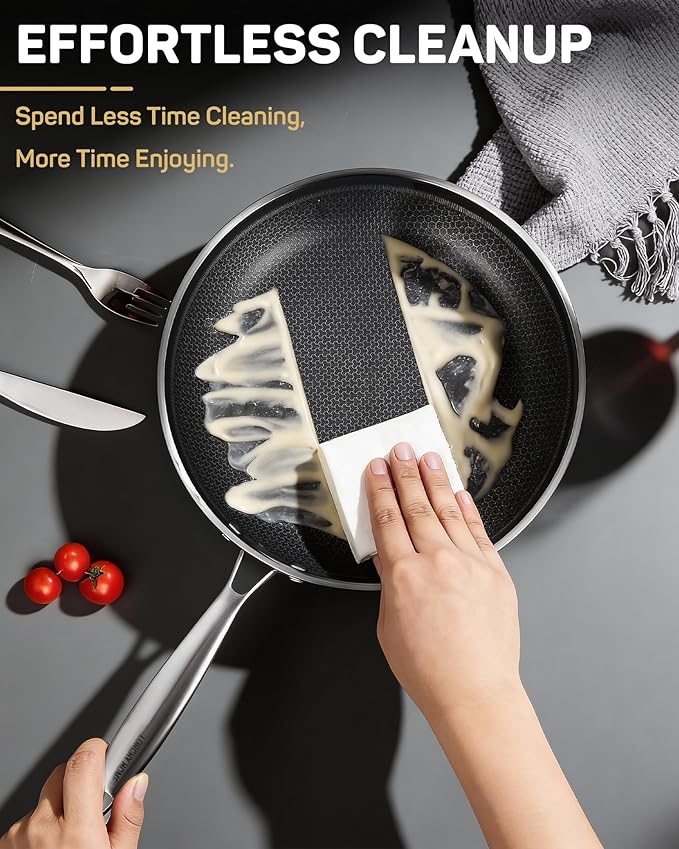 Stainless Steel Nonstick Frying Pan, Hybrid Ceramic 10-Inch Frying Pan, Stay-Cool Handle, PFAS & PFOA PTFE Free, Dishwasher & Oven Safe, Scratch-Resistant, Compatible with Induction & All Cooktops