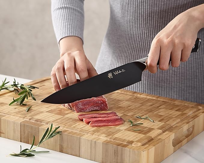 Wakoli Titanium Noir Knife Block Set – 5-Piece Chef Knife Set with Magnetic Acacia Block | 5Cr15MoV Stainless Steel Blades with Black Titanium Coating | Ergonomic G10 Handles | Kitchen Knives Gift Set