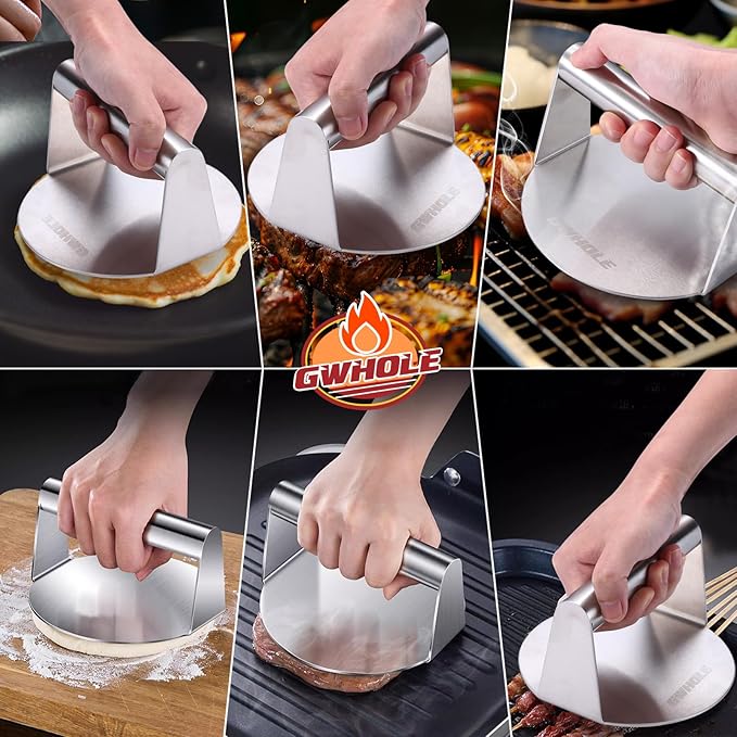 GWHOLE Smash Burger Press, 5.5 inch Round Burger Smasher, Non-Stick Burger Press Patty Maker for Meat Press Bacon Steaks Smash Burger Press Tool for Griddle Cooking