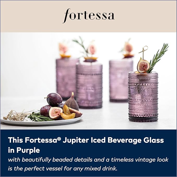 Fortessa Jupiter Beaded Hobnail Glass, 13 Ounce Iced Beverage (Set of 6), Purple
