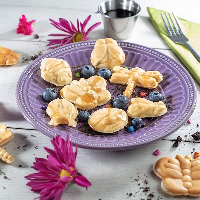 The Original Creepy Crawly Bug Waffle Maker- 7 Fun Different Insect Shaped Pancakes- Butterfly Lady Bug Bee & More- Electric Nonstick Waffler Iron, Morning Breakfast Treat, Kids Easter Basket Stuffer