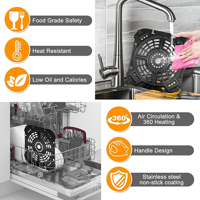 GWYSY Air fryer Accessories for Ninja AF181 Air Fryer Pro XL 6-in-1 6.5 QT, 8.5''× 8.0'' Air Fryer Grill Pan Grill Plate Tray Rack, Dishwasher Safe