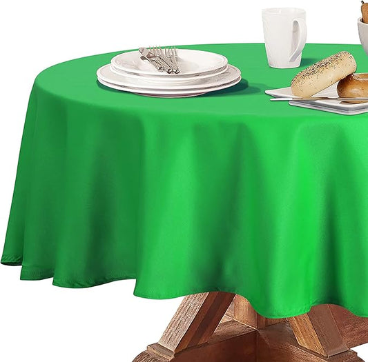 Obstal 210 GSM Round Green Table Cloth - Oil-Proof Spill-Proof Waterproof Tablecloth, Christmas Decorations Fabric Table Cover Protector for Holiday Party (Green, 90 Inch Diameter)