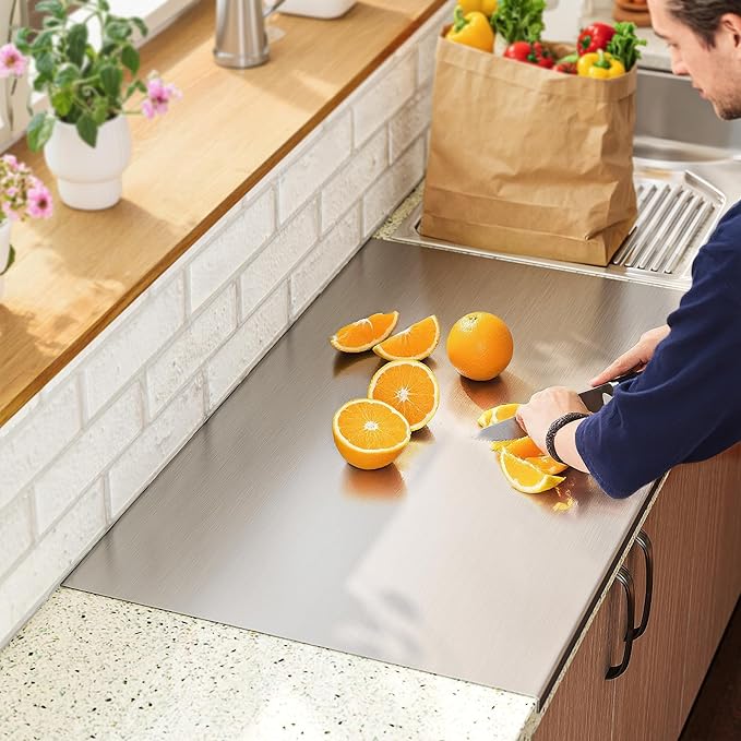 ISXACFF Large Cutting Board 35.4" L X 22.8" W Stainless Steel Cutting Board with Lip Metal Baking Board Non Stick Thick Board with Rolling Pin for Meat Fruits Vegetables Bread and Baking