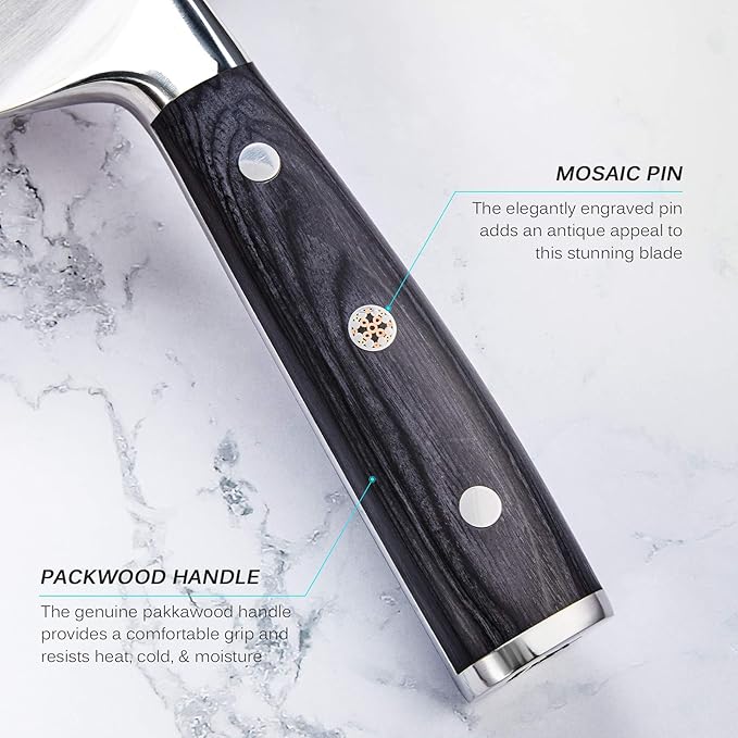 KYOKU Samurai Series - 7" Cleaver Knife - Full Tang - Japanese Style High Carbon Steel Kitchen Knives - Pakkawood Handle with Mosaic Pin - with Sheath & Case
