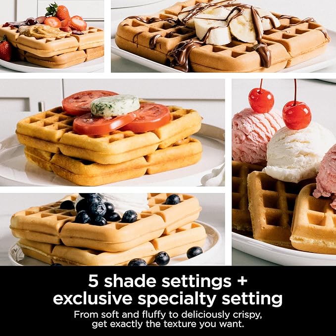 Ninja Belgian Waffle Maker PRO NeverStick – Vertical Design, No-Mess Nonstick, 5 Shade Settings + Specialty Mode, Fluffy & Crispy Waffles, Easy Cleanup, BW1001C (Canadian Version)