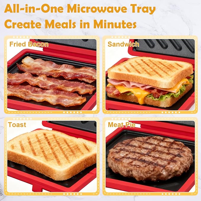 Microwave Sandwich Maker, Microwave Toaster with Adjustable Silicone Strap, Removable Non-Stick Microwave Grilled Cheese Maker, Microwave Grill Crispy, Melted in Minutes for Travel, Office, Dorm, Home