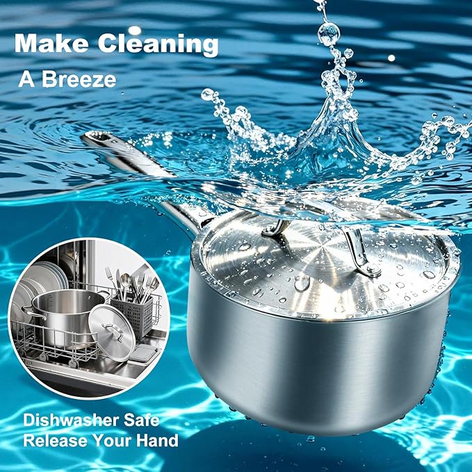 Rokasala 3 QT Saucepan with Lid,3-Ply Stainless Steel Saucepan,Professional Grade Cookware,Induction Compatible
