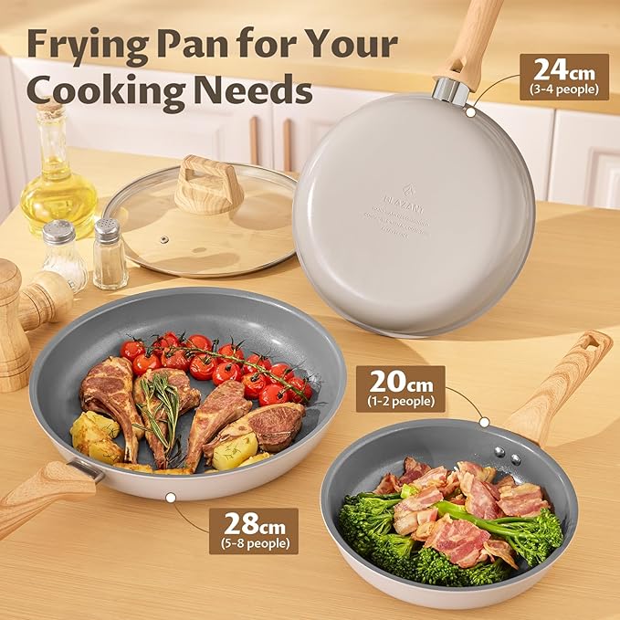 BLAZANT Non Stick Frying Pans with Lid, 5 Pieces Ceramic Frying Pan Set, Molecular-bonded Induction Base, Nonstick Skillet with Bakelite Handle, Chef's Pan, PFAS/PTFE Free, Induction Compatible