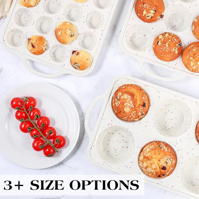 AOTASO 1 Pc Silicone Muffin Pan for Baking with Metal Frame, Nonstick 12 Cup Regular Size Cupcake Pan, Silicone Muffin Tray for Egg Bites (Cream)