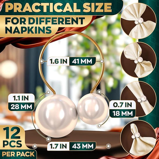Gold Pearl Napkin Rings Set of 12 – Easter Napkin Rings | Easter Table Decor with Faux Pearls | Reusable, Metal & Scratch-Resistant Finish - for Weddings, Banquets, Holiday Easter Dinner & Gift Giving