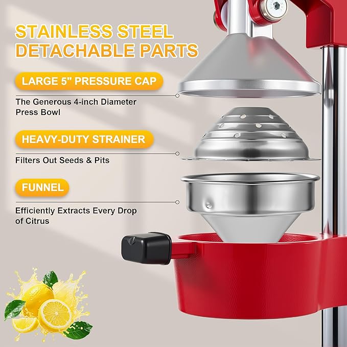 Manual Cast Iron Citrus Juicer,Commercial Hand Press Squeezer,Heavy Duty Countertop Squeezer for Fresh Orange Lemon Juice with Stainless Steel Cup
