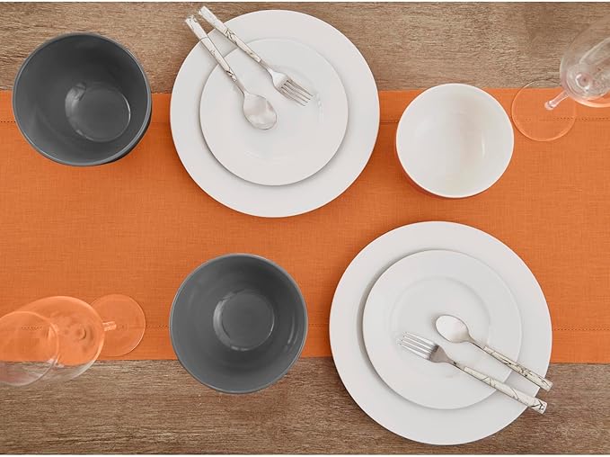 Solino Home Linen Pumpkin Hemstitch Table Runner 36 Inches - 100% Pure Linen Small Table Runner 14 x 36 Inch Ideal for Dresser and Coffee Tables - Classic Hemstitch