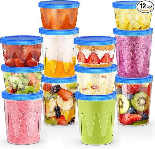 6 Pack-17 Oz & 6 Pack-34 Oz Blue Reusable Freezer Storage Containers [UNIQUE INNOVATIVE DESIGN] Arrow Indicates,Soup Containers for Oats/Salad