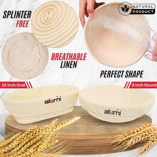 Sourdough Starter Kit | Complete 36Pcs All-in-One Bread Kit for Beginners & Bakers | Natural Rattan Proofing Baskets with 34oz Glass Starter Jar & Full Accessories | Gift for Women, Wives & Moms
