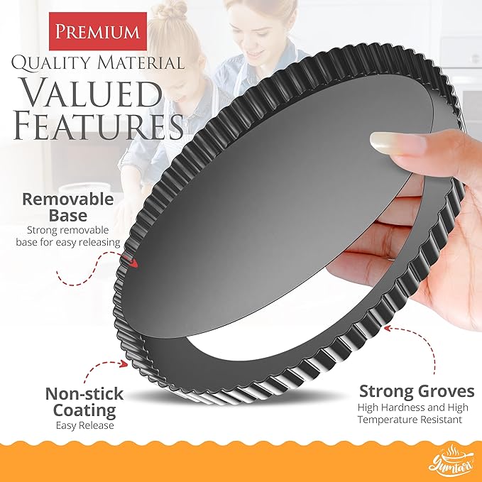 YUMTART Bundle Pack 9" and 4" Mini Tart and Quiche Pan Combo, False Bottom, Deep Fluted Tart and Quiche with Removable Bottom - Non-Stick