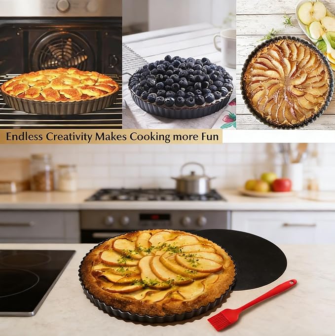 Liedrg 9 Inch Non-Stick Tart Pan with Removable Bottom - Carbon Steel Fluted Pie Pan for Baking Tarts, Pies, Quiches, Brownies
