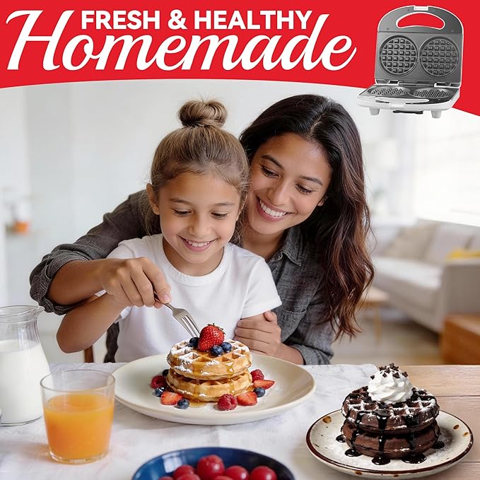 Double Mini Waffle Maker Machine, Chaffle Maker, Waflera Electrica, Small Waffle Iron for Waffles, Keto Chaffles, Hash Browns, Cookies, 4 Inch