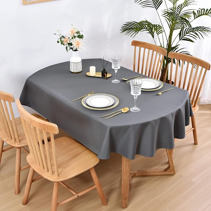 Wolkemer Small Oval Tablecloth 52 x 70 Inch Washable Fabric Table Cloth Solid Grey Table Cover for Dining Wedding Party Banquet Tabletop Decoration