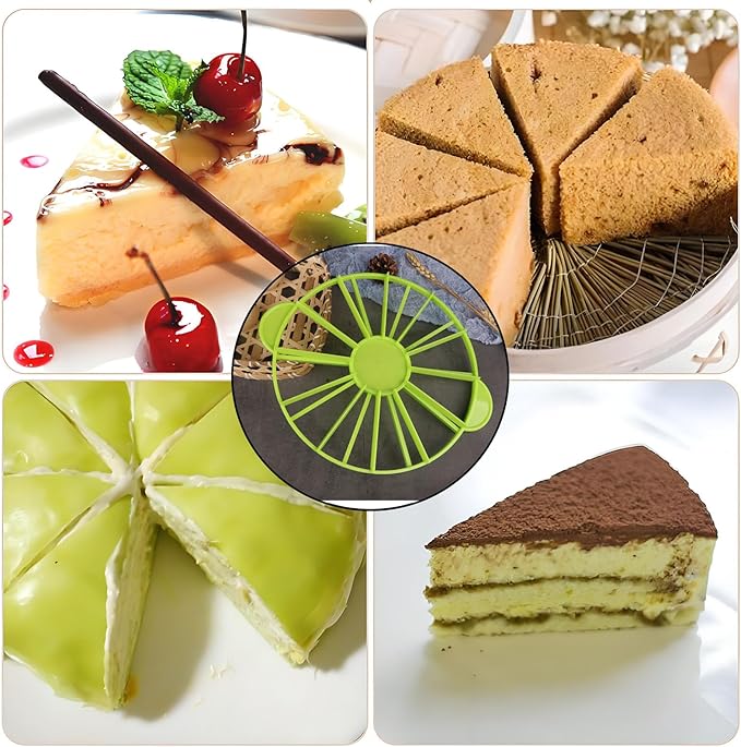Cake Portion Cutter Cake Portion Marker Round Cake Slicer Double Sided Cake Portion Marker 10 or 12 Pieces (26.8 cm /10.6 In diameter) (Greener)