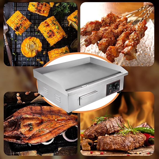 Heuyrao 22" Commercial Electric Griddle, 3000W 110V Electric Flat Top Grill, Countertop Griddle with Shovels and Brushes for Restaurant Kitchens