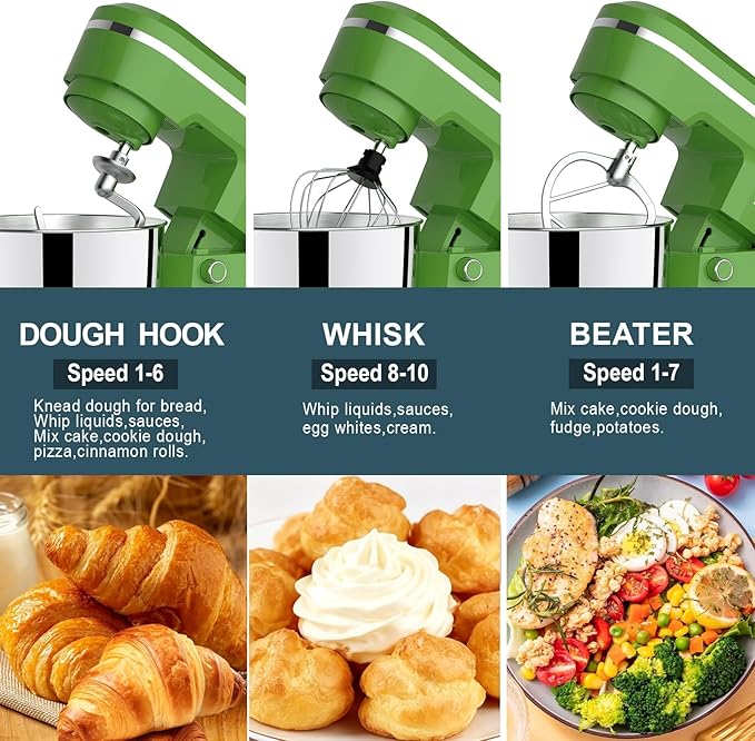Household Stand Mixer with 6.5 Quart Bowl, Electric Food Mixer 10+p Speeds 660W, Kitchen Tilt-Head Bread Dough and Cake Mixers with Dough Hook, Whisk, Beater, Splash Guard