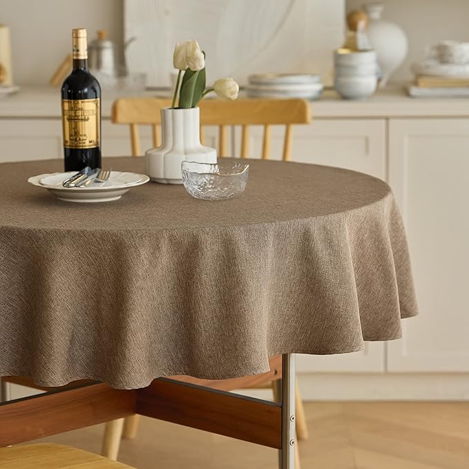 Waterproof Round Tablecloth for Round Dining Table, Decorative Rustic Soft Wipeable Table Cloths Cover Indoor Outdoor Use for Holiday,Wedding, Kitchen (70 Inch,Round (4-6 Seats),Coffee)